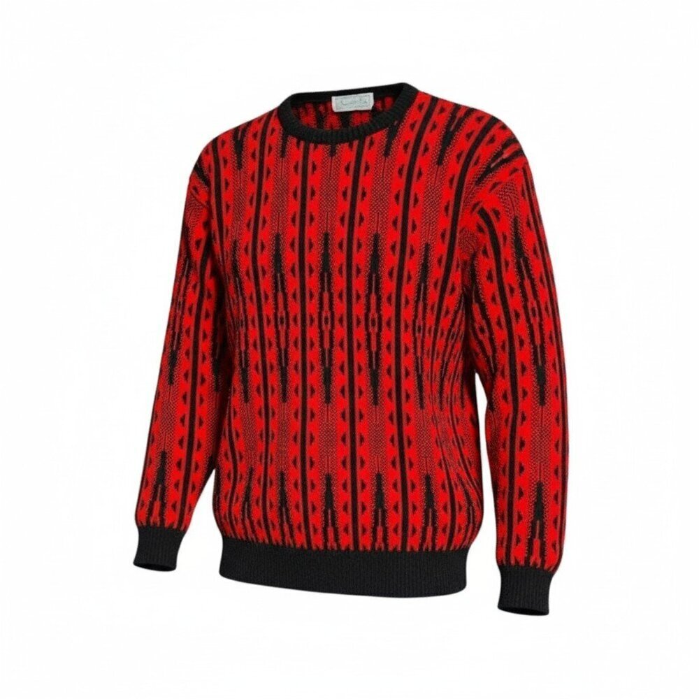 Vintage Sweater Bee Red Black Knit Sweater Made in USA Acrylic Unisex L/XL